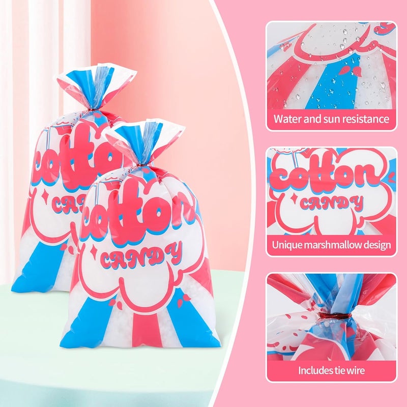 GraceKit 100 Pcs Carnival Cotton Candy Bags 12 x 18 Inch Cotton Candy Supplies with Ties for Carnivals Circus christmas Parties Concession Stand Supplies - Image 5